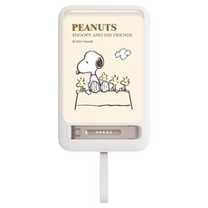 PEANUTS 史努比 板豆腐 自帶線磁吸無線充支架行動電源 12000series, PSN-139, 白色