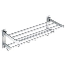 免鑽孔上掀式雙層毛巾架, 1個, 銀色