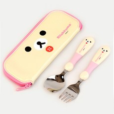 Rilakkuma 拉拉熊防滑湯匙+叉子+餐具袋, 象牙白 牛奶熊款, 1組