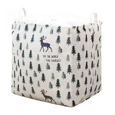 大容量束口布藝收納袋 75L, 小鹿森林 綠色 + 白色, 1個