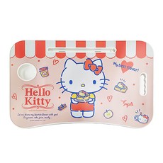 收納王妃 三麗鷗摺疊床上桌 12歲以上適用, 蘋果攤KITTY 淡紅色