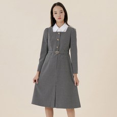 kenneth lady Mishain配色翻領附腰帶洋裝, 混色黑