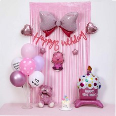 피앤비유니티 핑크 케익풍선 가랜드커튼 세트, 06 핑크루피, 1세트