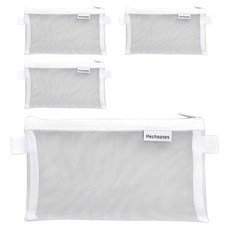 Hechooses 簡約網狀筆袋, 透明可視, 一袋多用, 白色, 4個