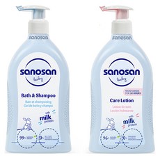 sanosan Baby 2.0牛奶蛋白洗髮沐浴乳+乳液組 寶寶爽身粉香, 1L, 1組