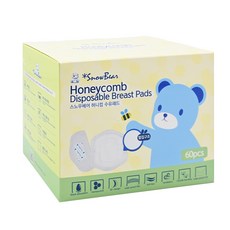 Snow Bear 小白熊 蜂巢乳墊 含SAP高分子吸收體 3D雲朵立體設計 純棉原料 雙條背膠, 60入, 1盒