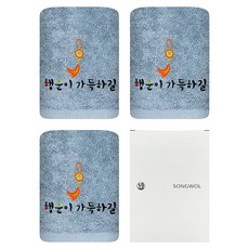 Songwol 松月 玉幸運刺繡 洗臉毛巾 130g 棉紗 + 禮盒組, 藍色(毛巾), 隨機出貨(禮盒), 3套