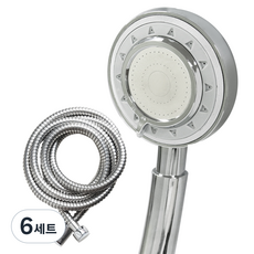 리빙이프 3기능 아쿠아 샤워기 + 샤워줄 2m 세트, 크롬, 6세트