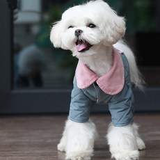 狗狗秋冬款菱形絎縫條紋翻領連身四腳衣, 藍色