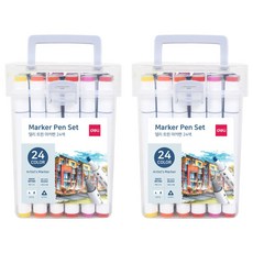 deLi 得力 圓形三角雙頭美術麥克筆 + 收納盒套組 70803, 24色, 2套