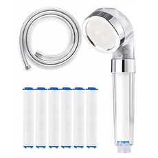 comet Home 蓮蓬頭 + 淋浴軟管 2m + 濾芯 6個, 銀色 + 透明色, 1組