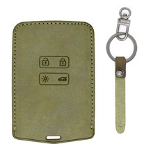 CHAMOA 車鑰匙皮革保護套, MS103, 橄欖色+黑鎳緞