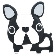 Loulou LOLLIPOP 嬰幼兒夢幻固齒器, 100%食用級矽膠, 耐熱-20°C~+200°C, 黑色鬥牛犬, 1入, 3個月以上, Teether