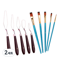 OON 아티스트 물감 팔레트 나이프 5종 + 납작붓 5종 세트, 2세트, 혼합