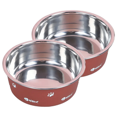 寵物夢工廠 北歐風不鏽鋼腳印碗, 紅棕色, 2個