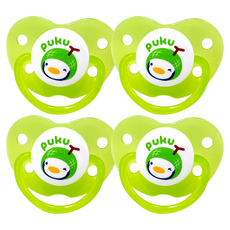 PUKU 藍色企鵝 水果拇指型 初生安撫奶嘴, FDA標準, 不含雙酚A, 雙透氣孔設計, 0歲以上, 綠色, 4個