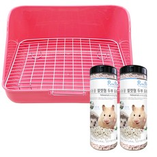 Rora Pet 方形鐵絲網小動物馬桶隨機出貨+顆粒馬桶豆腐沙棉味450g*2p套組, 1套