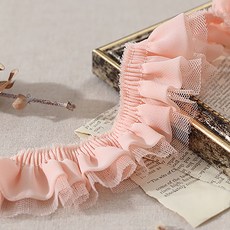 粉彩雪紡網紗褶皺蕾絲 270cm, 蜜桃色, 1個