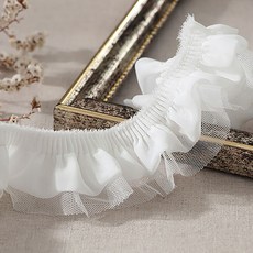 雪紡網紗褶皺蕾絲 40mm x 270cm, 白色, 1個