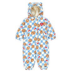 Care Bears 童款溫柔小熊棋盤格熊耳連帽保暖連身雪衣