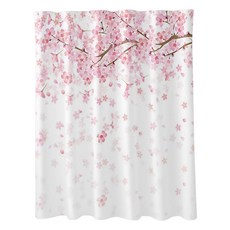 半島良品 不透光防霉防水浴簾 附掛勾, 1個, 櫻落時分 粉色 + 白色
