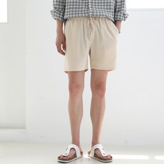 플레이즈 남성용 통기성 허리밴딩 린넨 반바지