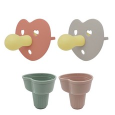 FROMISE 心形安撫奶嘴 2入組 附奶嘴蓋, 0~6個月, Apricot+Cashmere, 1組