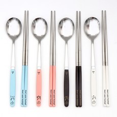 RAONNURI Furnicial Pick Me 彩色4人餐具組 表情符號, 1套, 湯匙 4p + 筷子 4p, 天藍色+柔粉色+巧克力色+白色