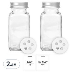 유리 양념통 사각 전용캡 180g, 2세트, 양념통 사각 2p + 조미료 전용캡 2p + 투명스티커(소금 + 파슬리)