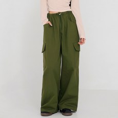 코튼클로젯 여성용 세미 로우라이즈 밴딩 와이드 카고바지