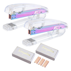 Bakojel 壓克力釘書機 透明外殼釘書機 + 1000入釘書針, 2個, 彩色