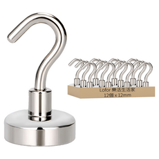 Lofor 樂活生活家 磁掛勾 釹鐵硼強力磁鐵 A3鋼 可拆卸螺紋掛勾 垂直承重3.5KG 12MM, 12個, 銀色