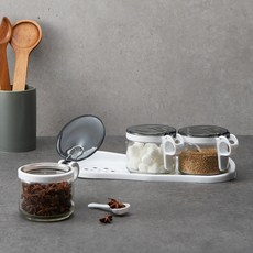 玻璃圓形調味罐 400ml 3入組, 1套