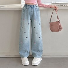 Starbean 女童星星刺繡直筒丹寧褲