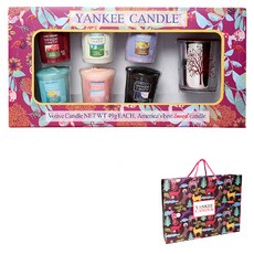 YANKee CANDLe 銀樹紅色許願燭6入禮盒組 + 購物袋, 黑櫻桃, 潔淨棉花, 檸檬薰衣草, 仲夏之夜, 粉紅沙灘, 巴哈馬微風