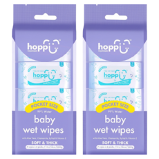 Hoppi 嬰兒口手適用純水濕紙巾 迷你包, 50gsm, 7張, 16包