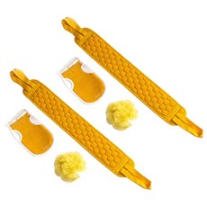 黛露瓦 沐浴 淋浴 去角質 長版 搓澡巾 + 搓澡手套 + 沐浴球 套組, 2套, 黃色