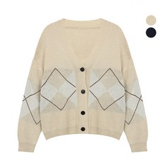 BNX 女款V領菱格紋開襟衫