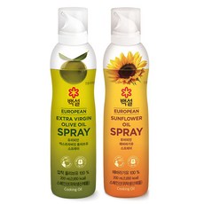 백설 유러피안 엑스트라버진 올리브유 스프레이 오일 200ml + 해바라기유 스프레이 오일 200ml, 1세트