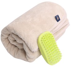 Mozpet 奇蹟寵物大型浴巾 + 沐浴刷套組, 米色, 1個