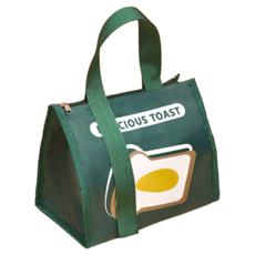 超萌Q便當袋 牛津布鋁箔內襯 保溫保鮮 輕鬆攜帶, 24.5 x 14 x 21cm, 綠色