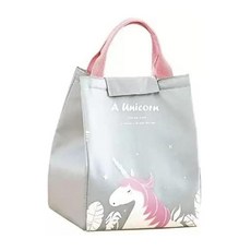 超萌Q便當袋 防水耐磨保溫袋 牛津布鋁箔內襯, 15 x 18 x 21cm, 灰色獨角獸