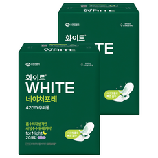 화이트 네이처포레 42cm 수퍼롱 생리대 날개형, 오버나이트, 20개입, 2개