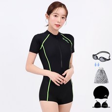 aquatica 女款短袖連身四角泳裝 AQA27511 + 一般泳鏡6件組