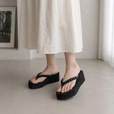 아피나르 여성용 웻지굽 큐빅 디자인 쪼리
