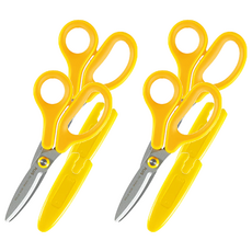 FitcutCurve 兒童30度弧線剪刀 左手用 SC-145ML, 氟素加工刀刃不沾黏, 安全圓形尖端附收納蓋, 柔軟材質握柄, 黃色, 4個
