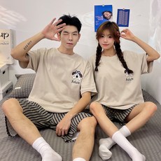 2'nd Pink 情侶款護目鏡小狗短袖短褲睡衣上下套裝 91802