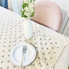 Maket Gamseong 棉質花卉圖案桌布 6人座, 棕色花朵, 6人座 (160 x 140cm)