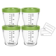 Bebelock Tritan副食品刻度密封罐, 180ml, 4個, 橄欖綠