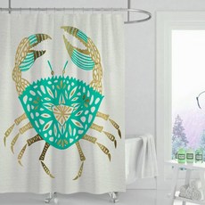 Blue Wave 浴簾 綠色螃蟹 180 x 120 cm, 綠色系, 1個